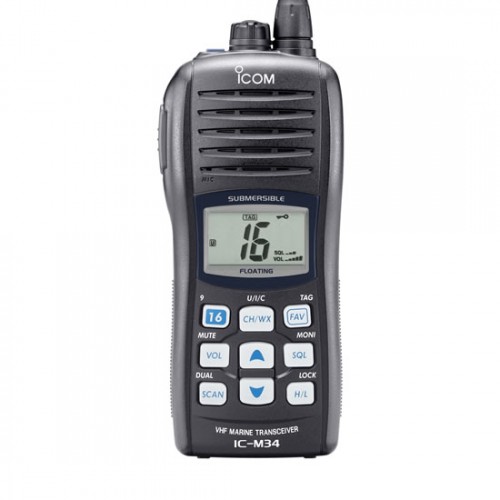 Icom IC-M34  Морская портативная УКВ радиостанция с передачей диапазона 156.025-157.425 Мгц и приемом156.050 -163.275, максимальная мощность 5 Вт
